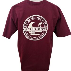Local Motion “Clean Beach Crew” Maroon Tee Shirt Men L Large